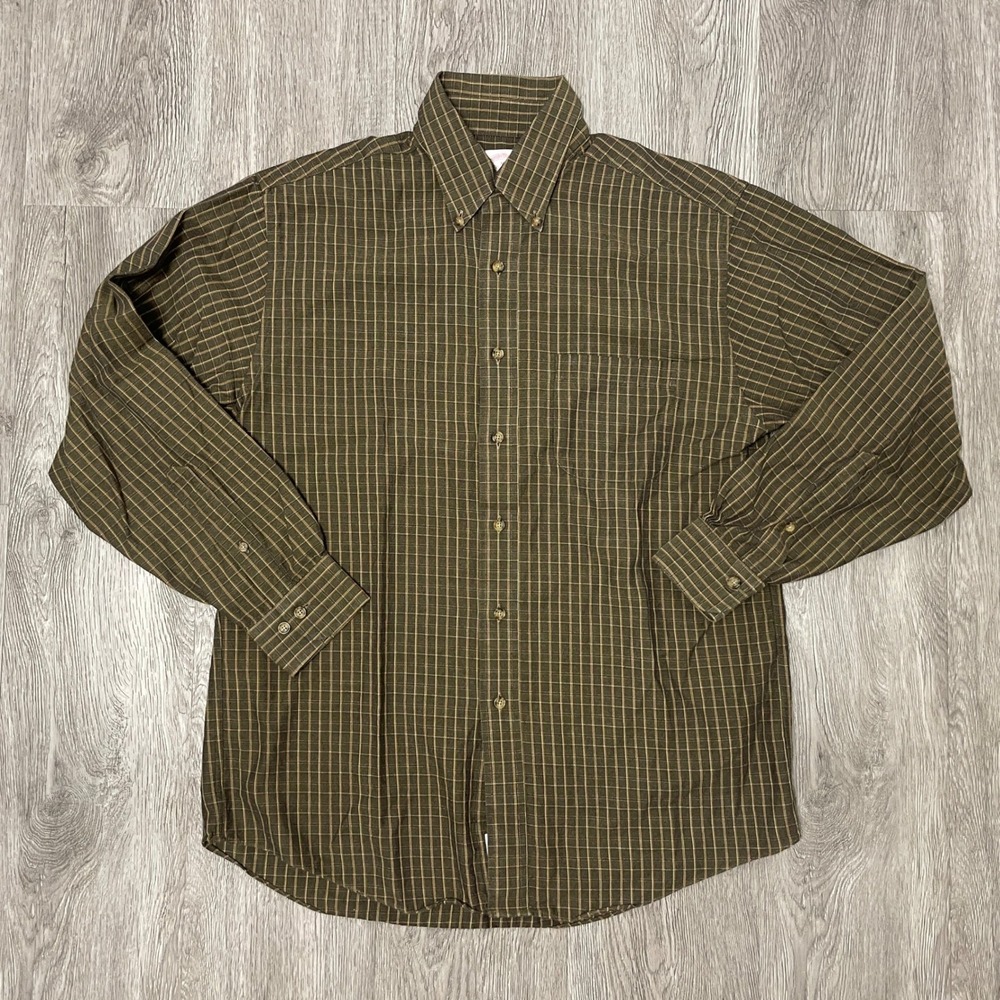 Brooks Brothers Shirt Mens Medium Brown Plaid Flannel Check Windowpane Wool